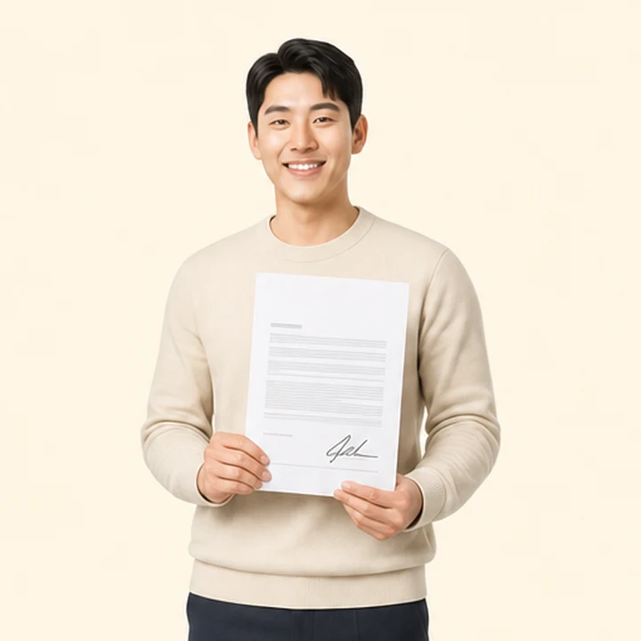 레이 중고차 장기렌트 서면 견적서를 들고 있는 고객